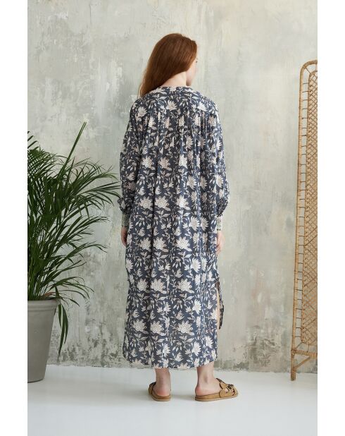 Tania- 3 Sommerkleid aus Baumwolle mit Batikmuster in Blau