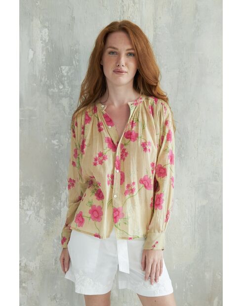Beige katoenen hemd Meera-1 roses garden