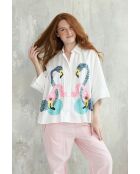 Weißes Flamingo-Baumwollhemd