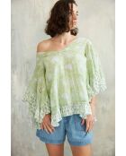 Pegan- 3 grünes Baumwolltop mit romantischem Blumenblockdruck