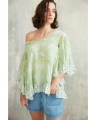 Pegan- 3 grünes Baumwolltop mit romantischem Blumenblockdruck