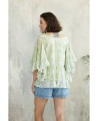 Pegan- 3 grünes Baumwolltop mit romantischem Blumenblockdruck