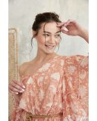 Pegan-2 rotes Baumwolltop mit romantischem Blumenblockdruck