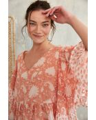 Pegan-2 rotes Baumwolltop mit romantischem Blumenblockdruck