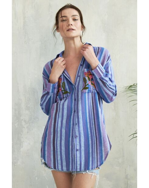 Blaues gestreiftes Baumwollhemd Sunita