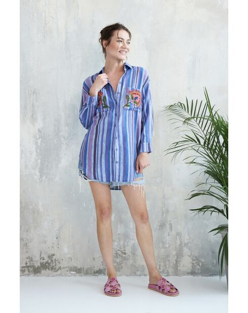 Blaues gestreiftes Baumwollhemd Sunita