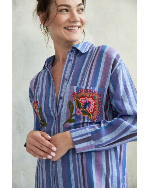 Blaues gestreiftes Baumwollhemd Sunita