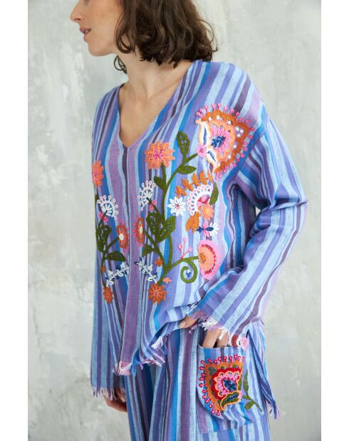 Blaues gestreiftes Baumwolltop Roni