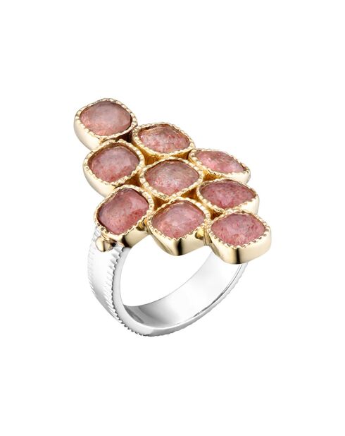 Bague en argent, laiton & Quartz fraise