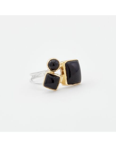 Anello Louvre in onice nero in argento e ottone