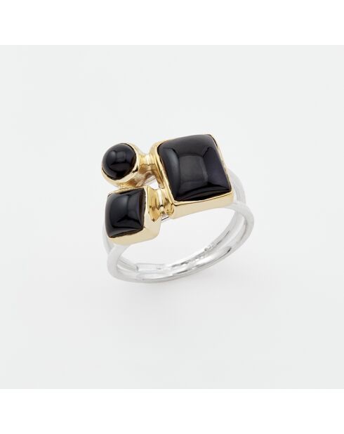 Anello Louvre in onice nero in argento e ottone