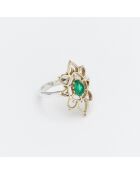 Hanie ring in zilver en messing met groen getint glas