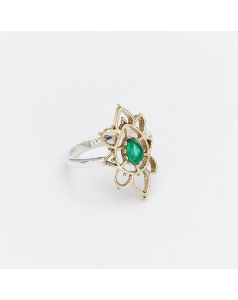 Hanie ring in zilver en messing met groen getint glas