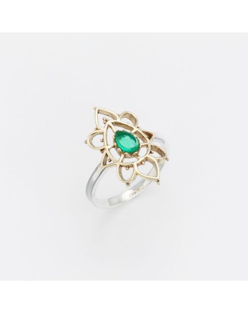 Hanie ring in zilver en messing met groen getint glas