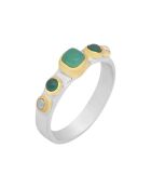Vijf vierkante ring in zilver, messing, groene chrysopraas en groene onyx