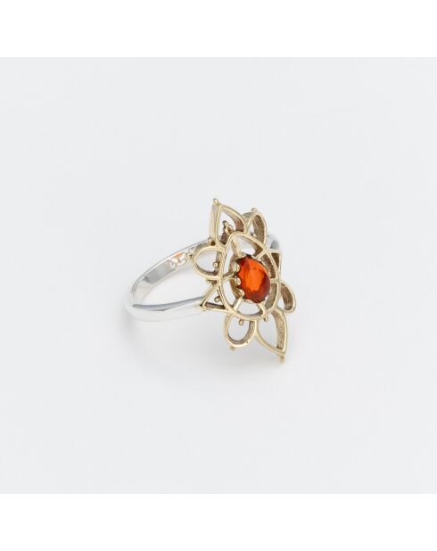 Hanie ring in zilver en messing, oranje getint glas