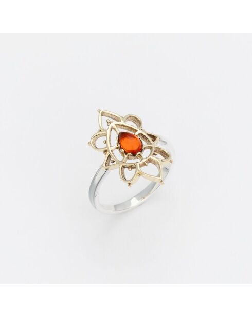 Hanie ring in zilver en messing, oranje getint glas