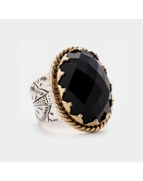 Anello in argento e ottone con onice nera R5988