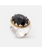 Anello in argento e ottone con onice nera R5988
