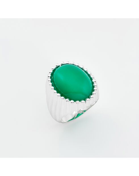 Zilveren ring van Prisca met groene onyx