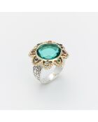 Ring aus Silber und Messing, Dolce, getöntes Glas, Apatit und mehrfarbige Zirkone