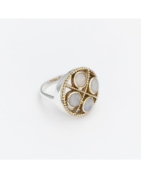 Bague en argent et laiton Joyce Pierre de Lune blanche