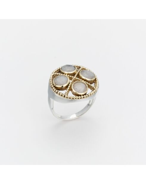 Bague en argent et laiton Joyce Pierre de Lune blanche
