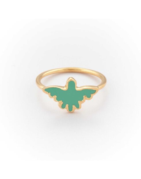 Gouden koperen ring met groene adelaar