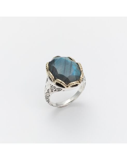 Namaste Labradoriet ring van zilver en messing