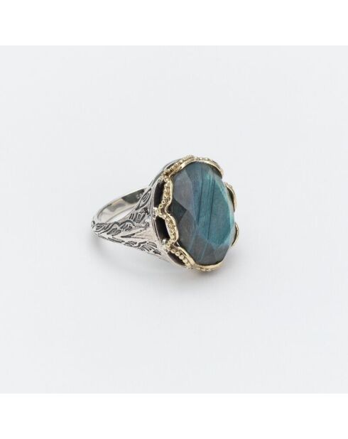 Namaste Labradoriet ring van zilver en messing