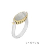 Shift Wendering aus Silber und Messing mit gelbem Tigerauge und weißem Perlmutt