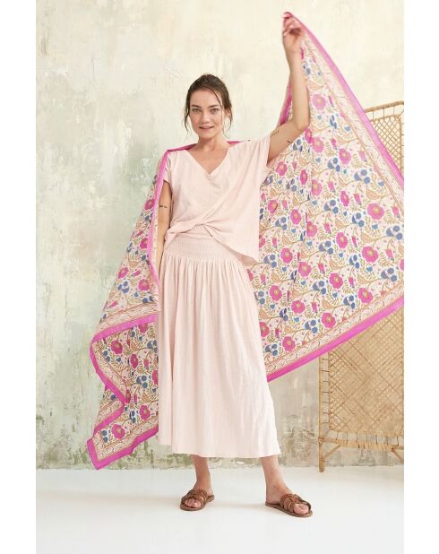 Baumwollstola Ecole Batik-1 Sommer-Batik rosa