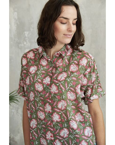 Donie-2 Sommer-Batikgrünes Baumwollhemd