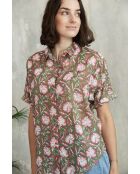 Donie-2 Sommer-Batikgrünes Baumwollhemd