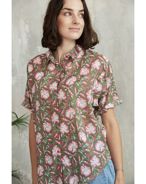 Donie-2 Sommer-Batikgrünes Baumwollhemd