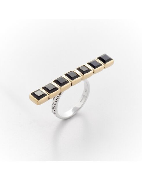 Anello Filipa in onice nera in argento e ottone