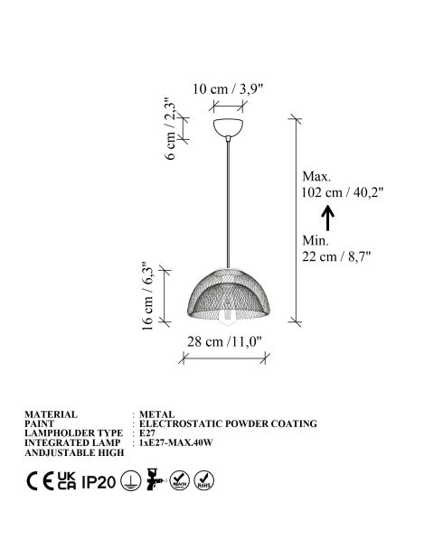 Berk-16400-8 goldener Kronleuchter - H.22 bis 102 cm