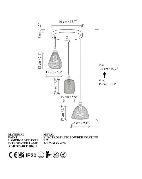 Berk-16401-2 goldener Kronleuchter-55 x 55 x 130 cm