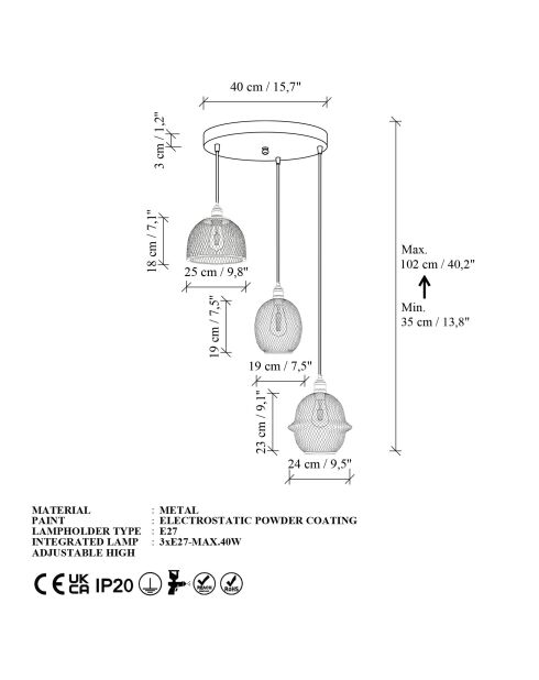 Kronleuchter Berk-16401-1-A schwarz-55 x 55 x 130 cm