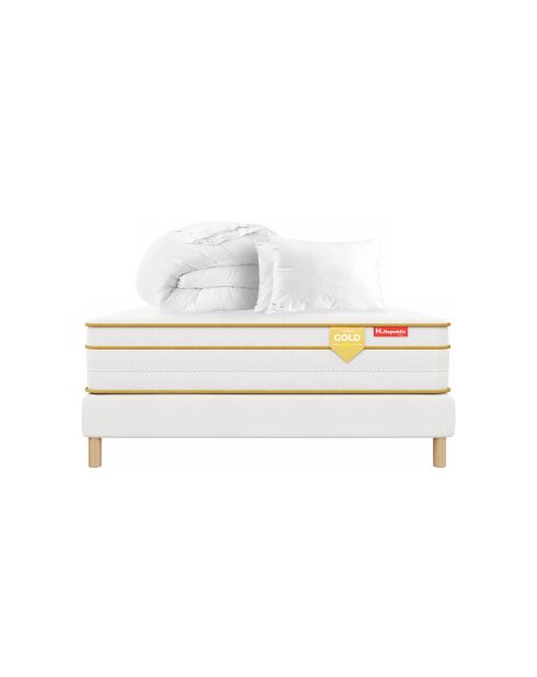 Packung HGOLD Matratze 30 cm 160 x 200 cm + 1 Lattenrost 160 x 200 cm +2 Kissen 60 x 40 cm + 1 Bettdecke 240 x 220 cm weiß