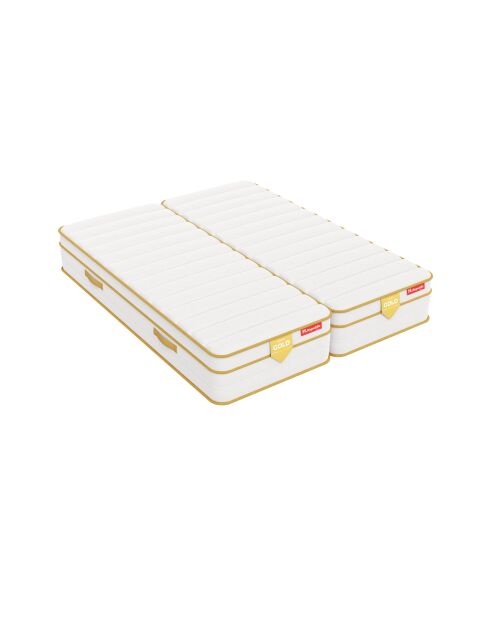 Set di 2 materassi TWINS HGOLD da 30 cm collegabili con micro molle insacchettate e memory foam HD bianco dorato - 90x200 cm