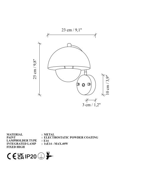 Eylul-15683-B lampada da parete rossa -23 x 25 x 20 cm