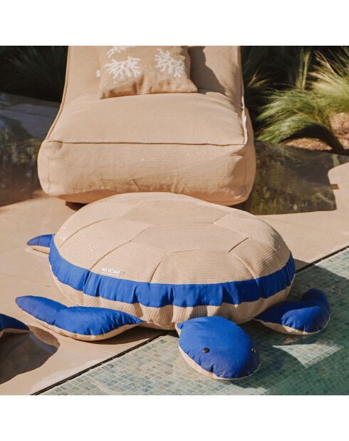 Sitzpuff XL Schildkröte Raphia und Blau C7 beige und blau - 135x100x35