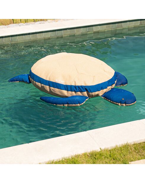 Sitzpuff XL Schildkröte Raphia und Blau C7 beige und blau - 135x100x35