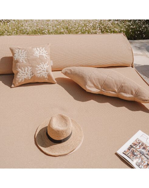 2-zitsbed met beige raffia B2 hoofdsteun - 160x180x26cm