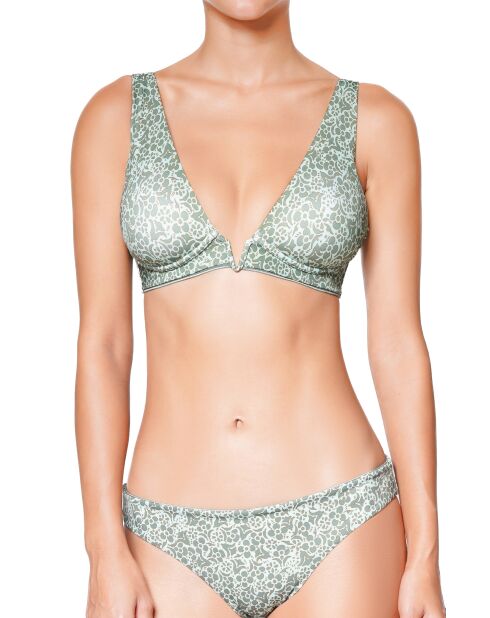 Top da bagno verde con scollo a V