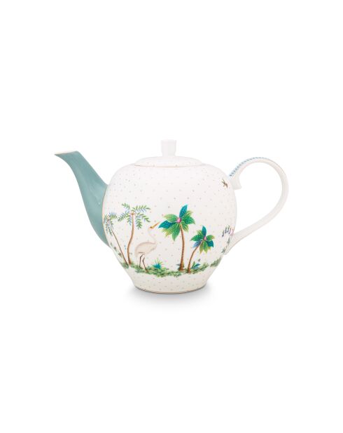 Mooie wit/gouden theepot met stippen - 1,6L