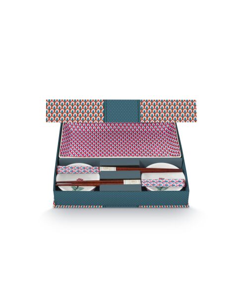 Coffret Cadeau 6 pcs 2 plateaux 23x11,5cm + 2 bols 8cm + 2 paires de baguettes - 2,2x11,5x23cm