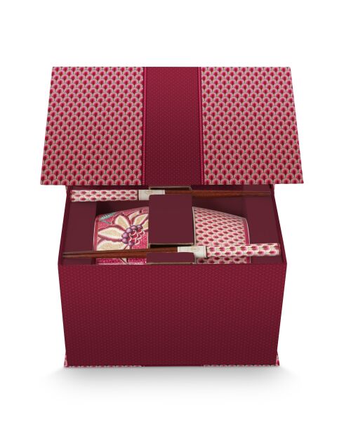 Confezione regalo 2 ciotole e 2 paia di bacchette Oriental Flower Festival rosa - 12 cm