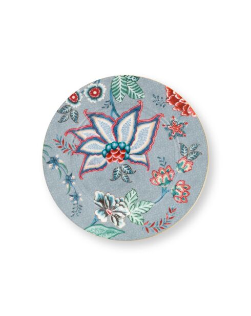6 hellblaue Brotteller „Flower Festival“, 17 cm